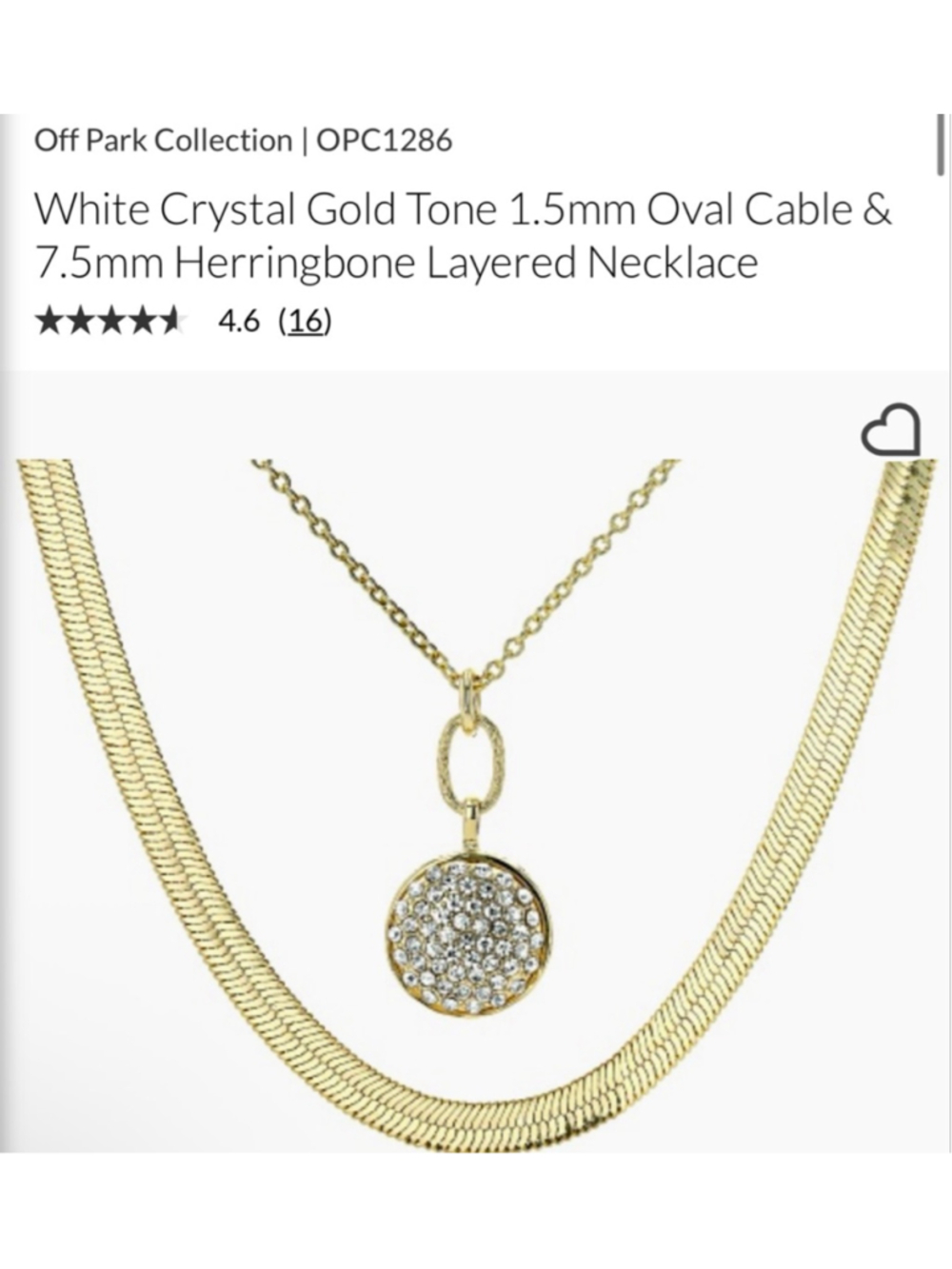 New Off Park Collection Gold Tone White Crystal Layered Necklace
